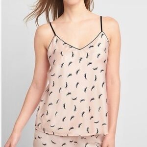 GAP💓SIZE SMALL SLEEPY LASHES CAMISOLE PAJAMA PINK TOP BLACK STRAPS AND LASHES